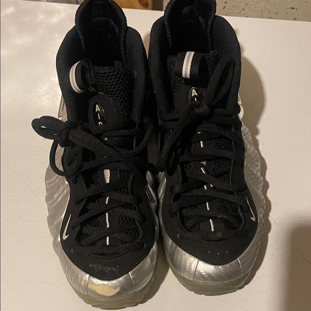 Nike Silver and Black Foamposite Basketball Shoes